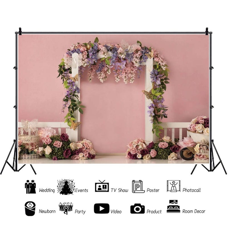 DASHAN 8x6ft Polyester Pink Arch Flower Backdrop for Girl Princess Birthday Cake Smash Photo Backdrop Garland Floral Backdrop Baby Shower Backdrop Wedding Bridal Backdrop Photo Props - Image 4